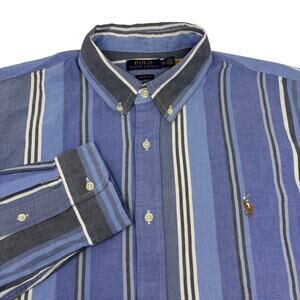 Polo Ralph Lauren Mens 2XL Blue Gray Striped‎ Classic Fit Button Down Shirt